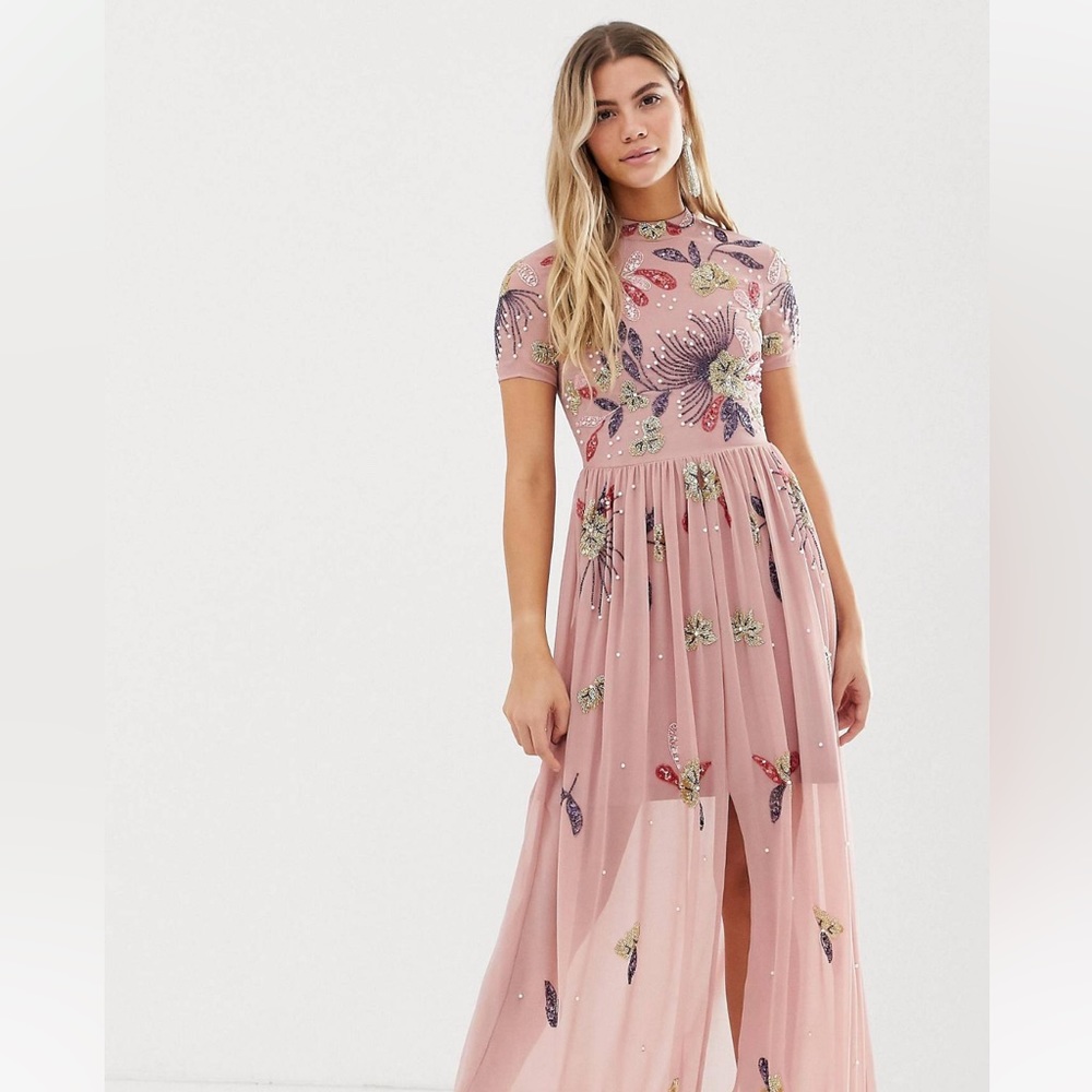 Frock & Frill floral embellished Maxi dress in dusky Rose